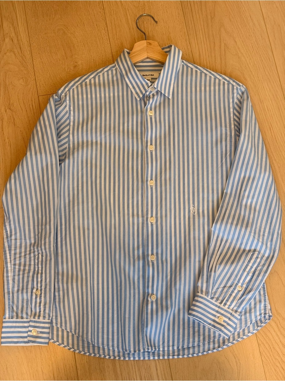 Sporty & Rich Blue and White Vertical Stripe Dress Shirt